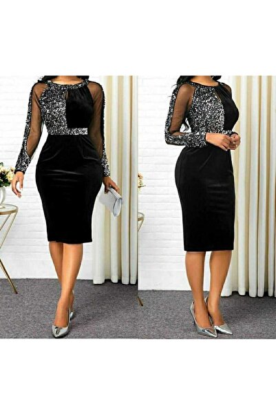 Red Daisy Νέα σεζόν Γυναικείο μακρυμάνικο φόρεμα με παγιέτες με λεπτομέρεια βελούδινο μίντι φόρεμα