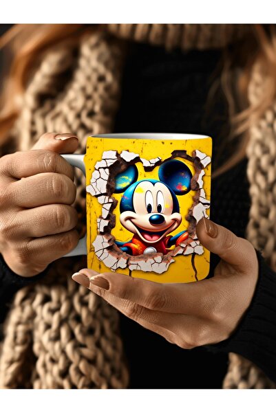 Evion Mickey Mouse Baskılı 3D Tasarım Porselen Kupa Mug - Hediyelik Kupa Bardak - Baskılı Kupa