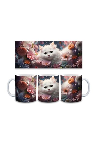 Evion Cute Cat Wall 3D Design Porcelain Mug - Gift Mug - Printed Mug