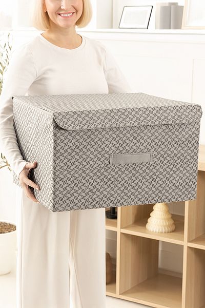 REKHOME Houndstooth Patterned Gray Lid In-Cabinet Laundry Toy Organizer Folding Storage Box Storage