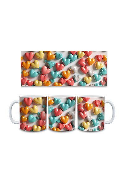 Evion 3D Design Porcelain Mug with Heart - Gift Mug - Printed Mug
