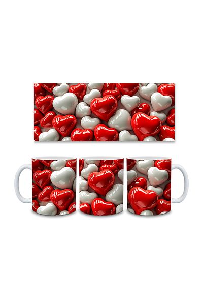 Evion 3D Design Porcelain Mug with Heart - Gift Mug - Printed Mug