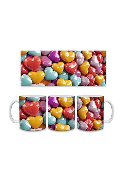 Evion 3D Design Porcelain Mug with Heart - Gift Mug - Printed Mug