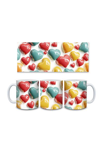 Evion 3D Design Porcelain Mug with Heart - Gift Mug - Printed Mug