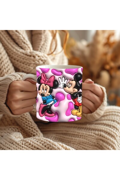 Evion Mickey Mouse Baskılı 3D Tasarım Porselen Kupa Mug - Hediyelik Kupa Bardak - Baskılı Kupa