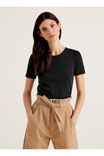 United Colors of Benetton Tricou negru pentru femei cu gât rotund 3GA2E16A0