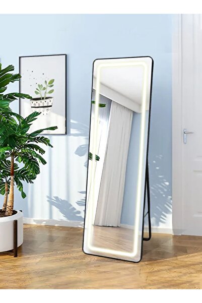 Taimi Large Elegant Mirror with Front 3-Lighting mode, Black Metal Frame, and Back Stand – 160H x 50W cm