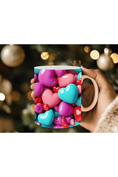 Evion 3D Design Porcelain Mug with Heart - Gift Mug - Printed Mug