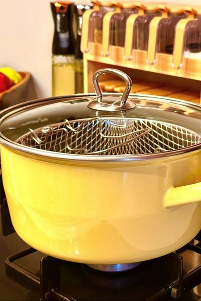 MAKRİ HOME Enamel Pot, Fryer, Glass Lid – 22 cm Diameter, 3.5 Liter Volume