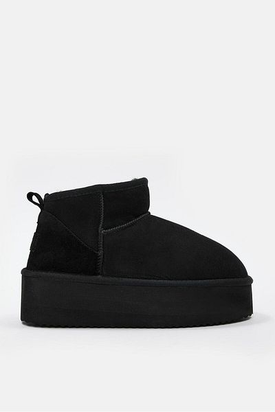 NILUFARR Maja Black Genuine Leather Real Sheepskin Boots