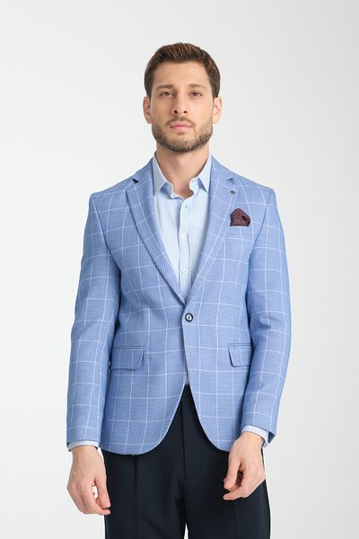 Frappoli Ανδρικό αθλητικό μπλέιζερ με καρό Gonca Indigo Mono Collar Slim Fit