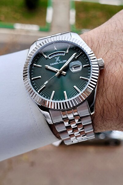 Daniel Klein Kadranı Yeşil Kordonu Gümüş Renk 42 mm Fonksiyonlu Erkek Kol Saati