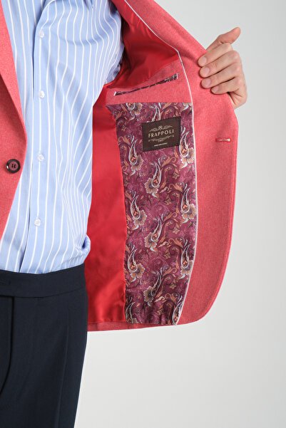 Frappoli Icardi Men's Red Textured Fabric Mono Collar Slim Fit Sports Blazer Jacket