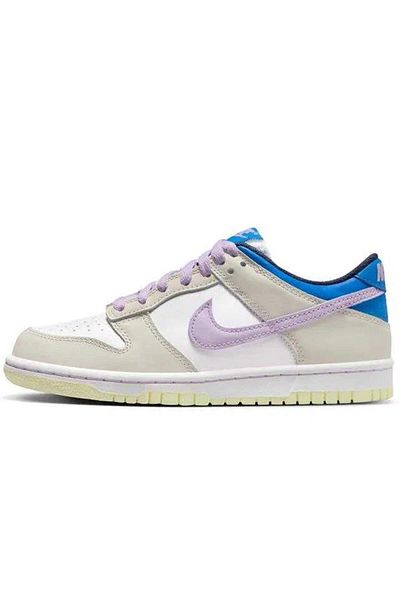 Nike Dunk Low Gs Leather Unisex Sneaker Genuine Leather White Purple Casual Sports Shoes