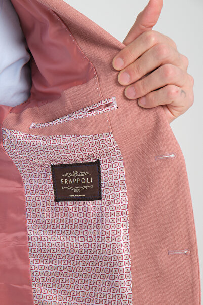 Frappoli Arunte Erkek Pembe Armürlü Ince Dört Mevsim Giyilebilir Slim Fit Blazer Ceket