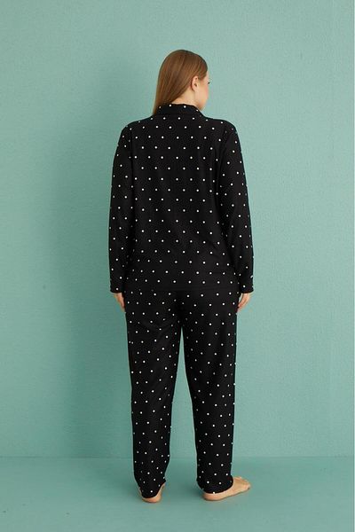 Pemilo Plus Size 20601-236 Model Suede Pajamas Set - Front Button, Black