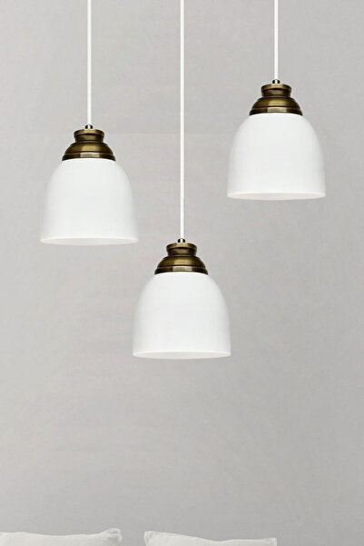 Bamyum Deep Üçlü Beyaz Eskitme Başlık Avize Sarkıt Salon Mutfak Butik Lamba A...