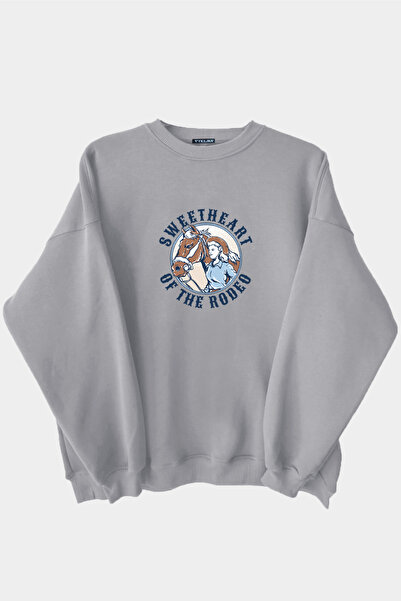 Vatkalimon Hanorac supradimensionat unisex, gri cu imprimeu Rodeo, cu lână groasă în interior