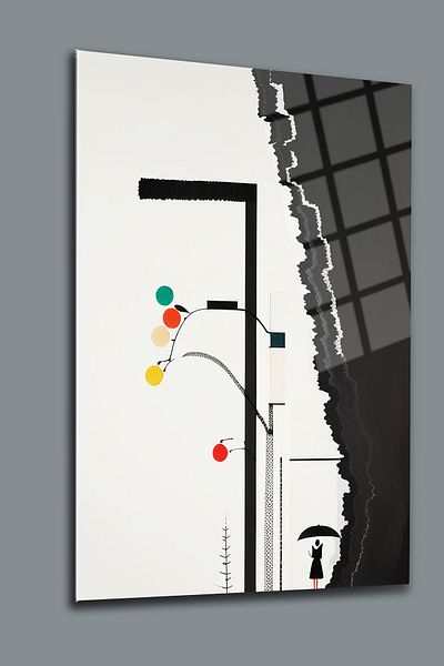 glassartdesign Tablou din sticlă irezistibilă pentru femei cu umbrelă neagră Cadou pentru acasă Tablou pentru salon Tablou abstract Tablou surrealist