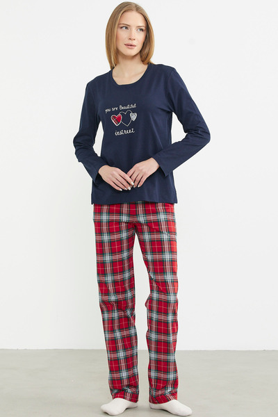 Sementa Піжама з вишитим візерунком у клітинку - темно-синя
