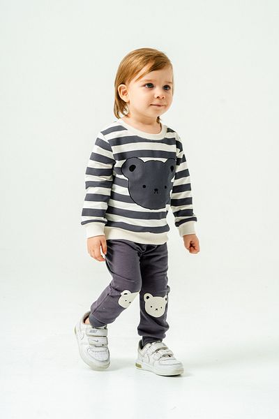 voyyo kids baby Striped Bear Printed Seasonal Long Sleeve Cycling Collar Bottom 3-6-9-12-18 Months Baby Boy Set