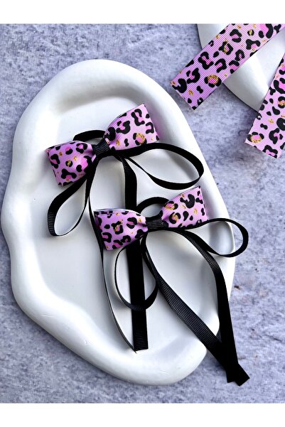 Toka Sepetim Pembe Leopar Desenli Çocuk Tokası 1 Çift