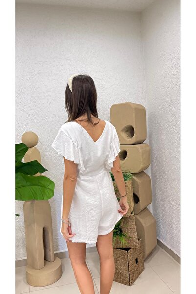 MODA Women's Button-Detail V-Neck Short Mini Jumpsuit