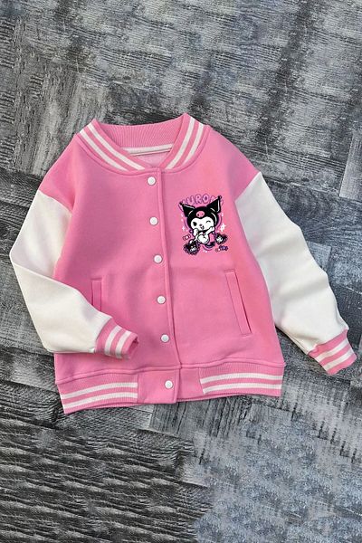 C&C OKULCUNUZ Детска розова колежанска зимна ученическа рокля Kuromi Heart с щампа от дебел качествен плат