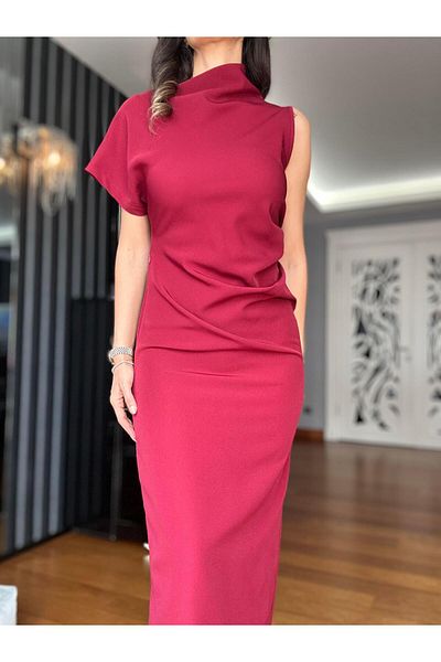 Atelier Derin Rochie burgundă cu fante cu drapaj