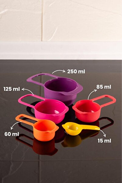 Flora Pratik 5'li Ölçü Kaşığı - Un, Baharat, Şeker ve Sıvı Ölçer