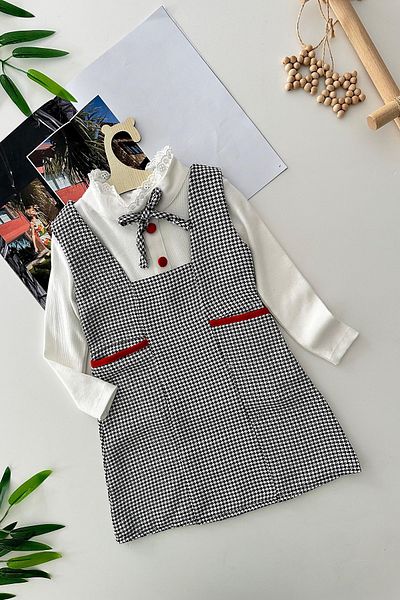 Minigimin Cicileri Κοριτσίστικο σετ 2 τεμαχίων με μοτίβο Houndstooth με γιακά δικαστή - Λευκό