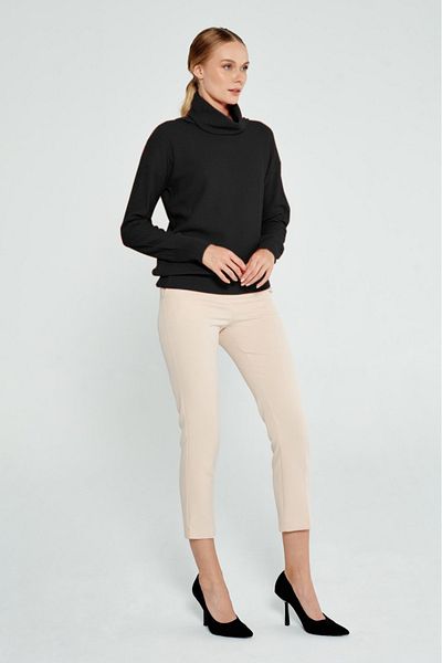 JOVENMADRE Pulover de damă negru cu model cu guler în formă regulată