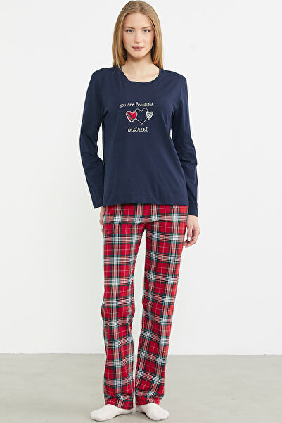 Sementa Піжама з вишитим візерунком у клітинку - темно-синя