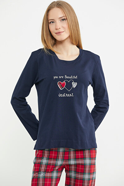 Sementa Піжама з вишитим візерунком у клітинку - темно-синя