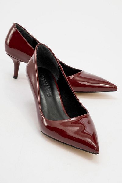 Ccway Burgundy Patent Leather Women's Stiletto - Pointed Toe Design
