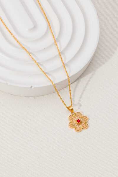 ZEYNEPLİ GOLD 14 Ayar Altın Papatya Zümrüt Kolye