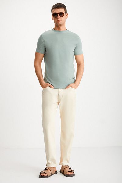 GRIMELANGE Ανδρικό μπλουζάκι Mikael - Slim Fit, 100% οργανικό βαμβάκι, πράσινο μπλουζάκι μέντας