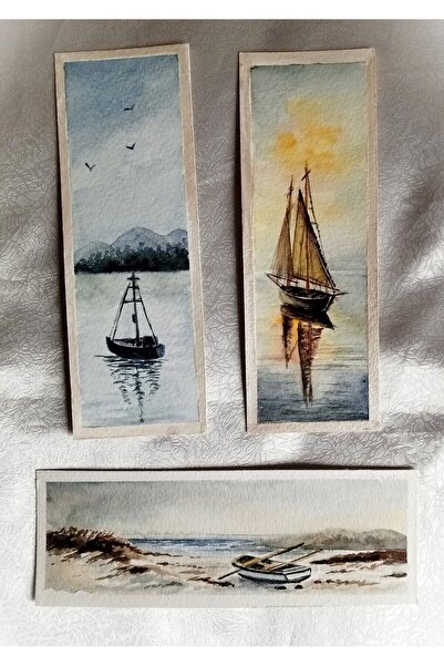 Sarisa Σελιδοδείκτης με θέμα το πλοίο, ακουαρέλα, πρωτότυπο έργο