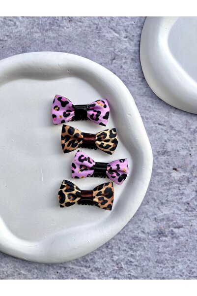 Toka Sepetim Leopar Desenli Saçsız Bebek Tokası Seti 4 Adet