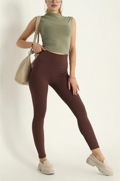 Bled Premium Fleece Inside, Ribbed, Ribbed, Gathering Interlock Χειμερινό πλεκτό κολάν καφέ