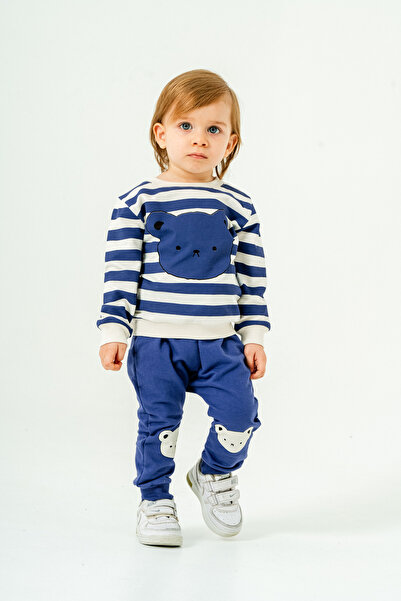 voyyo kids baby مخطط الدب المطبوعة الموسمية طويلة الأكمام طاقم الرقبة أسفل أع...