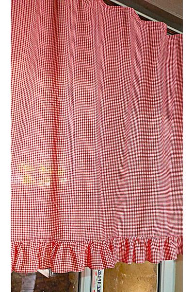 TUNCAY TEKSTİL Red Piti Check Plaid Ruffle Curtain