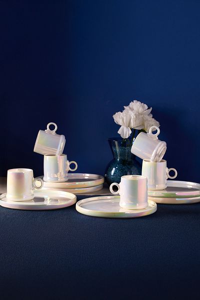 Perotti Pearl Porcelain Luster Coffee Cup Set for 6 People