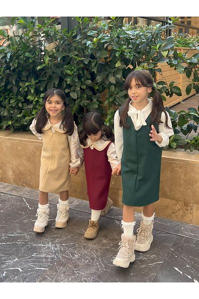 KÜÇÜĞÜM BUTİK فستان جيليه شتوي برقبة على شكل حرف V للفتيات باللون البيج