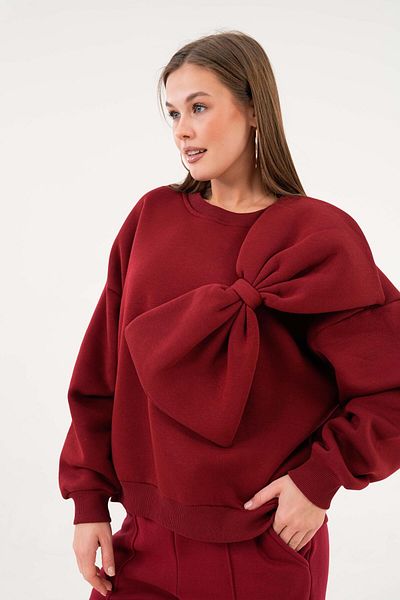 minaaise Set hanorac și pantaloni de trening cu fundă roșie Claret - 28362