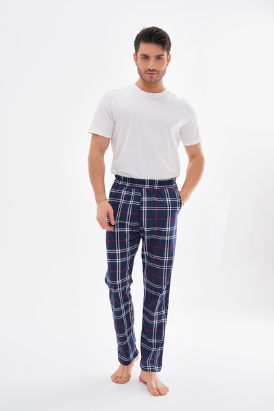 Arvin Erkek Pamuklu Cepli Ekose Baskılı Beli Lastikli Pijama Altı Eşofman