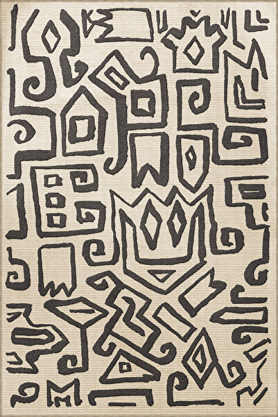 Rugs Modern Halı Berlin Siyah Bej Temalı Soyut Figür Desenli Kreatif Modern D...