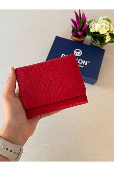 DERKON Misha Model Red Genuine Leather Wallet - Small with Plenty of Card Holders