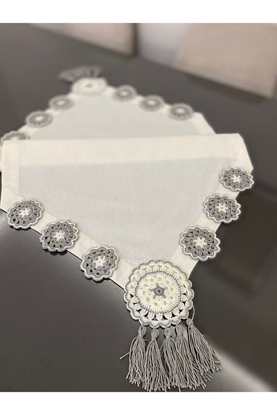 Parla Life Γκρι Μοτίφ Κρέμα Πάπια Λινό Ύφασμα Runner 40x120 cm
