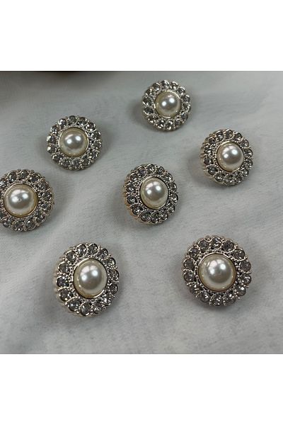 Bukle İplik 34" Metallized Plastic - Large Pearl and Corner Detailed Button with Ivy and Bottom Holes (12 Pieces)